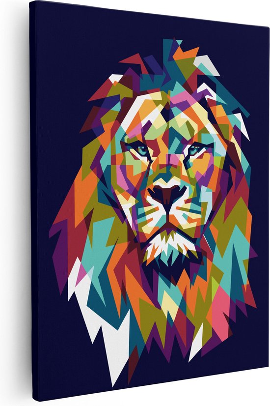 Artaza - Peinture Sur Toile - Lion Coloré - Abstrait - En Couleur - 80x100 - Groot - Photo Sur Toile - Impression Sur Toile