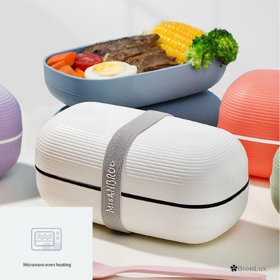 ✿Brenlux Brooddoos Wit – Grote Lunchboxen – Brooddoos voor microgolfoven – Brooddoos kinderen – Broodtrommel – Brooddoos volwassenen – Stevige…