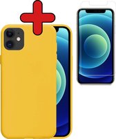 Hoesje Geschikt voor iPhone 12 Hoesje Siliconen Case Hoes Met Screenprotector - Hoes Geschikt voor iPhone 12 Hoes Cover Case - Geel