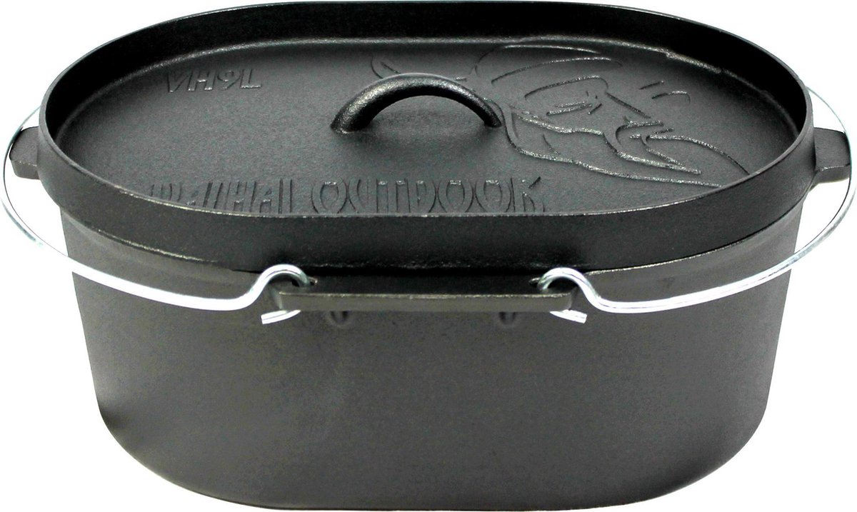 Valhal Outdoor Dutch Oven 9L - Gietijzer - Ovaal, grill deksel, zonder pootjes - VH9L