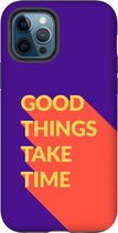 Apple iPhone 12 Pro Max Telefoonhoesje - Extra Stevig Hoesje - 2 lagen bescherming - Met Quote - Good Things - Paars