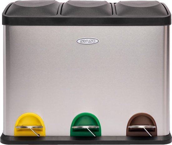 Ceruzo- Prullenbak- afvalscheiding met 3 vakken - 3x15L - RVS