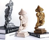 Sculptuur - zwijgend gezicht - Luxe Beeld - Zwijgen is goud - Zand