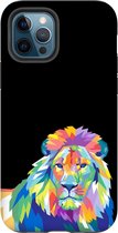 Apple iPhone 12 Pro Max Telefoonhoesje - Extra Stevig Hoesje - 2 lagen bescherming - Met Dierenprint - Leeuw - Blauw
