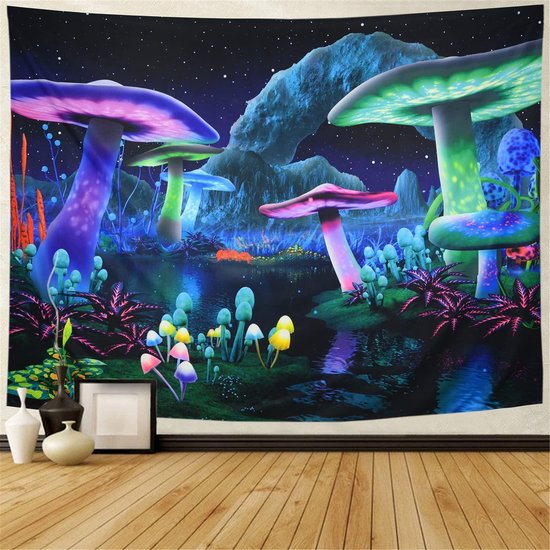 Ulticool - Psychedelic Mushroom Heaven - Tapisserie - 200x150 cm - Groot tapisserie - Affiche