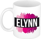 Elynn  naam cadeau mok / beker met roze verfstrepen - Cadeau collega/ moederdag/ verjaardag of als persoonlijke mok werknemers