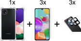 Samsung A22 5G Hoesje - Samsung Galaxy A22 5G hoesje shock proof case transparant - 3x Samsung A22 5G Screen Protector + 3x Camera Lens Screenprotector