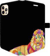 Apple iPhone 12 Pro Telefoonhoesje - Portemonneehoesje  - Met pasjeshouder - Met Dierenprint - Leeuw - Oranje