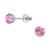 Joy|S - Zilveren ronde oorbellen - 5 mm - zirkonia roze