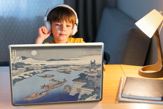 Sticker pour ordinateur portable - 15,6 pouces - La rivière Yodo au clair de lune - Peinture de Katsushika Hokusai