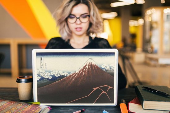 Sticker pour ordinateur portable - 15,6 pouces - Orage au pied du Mont Fuji - Peinture de Katsushika Hokusai