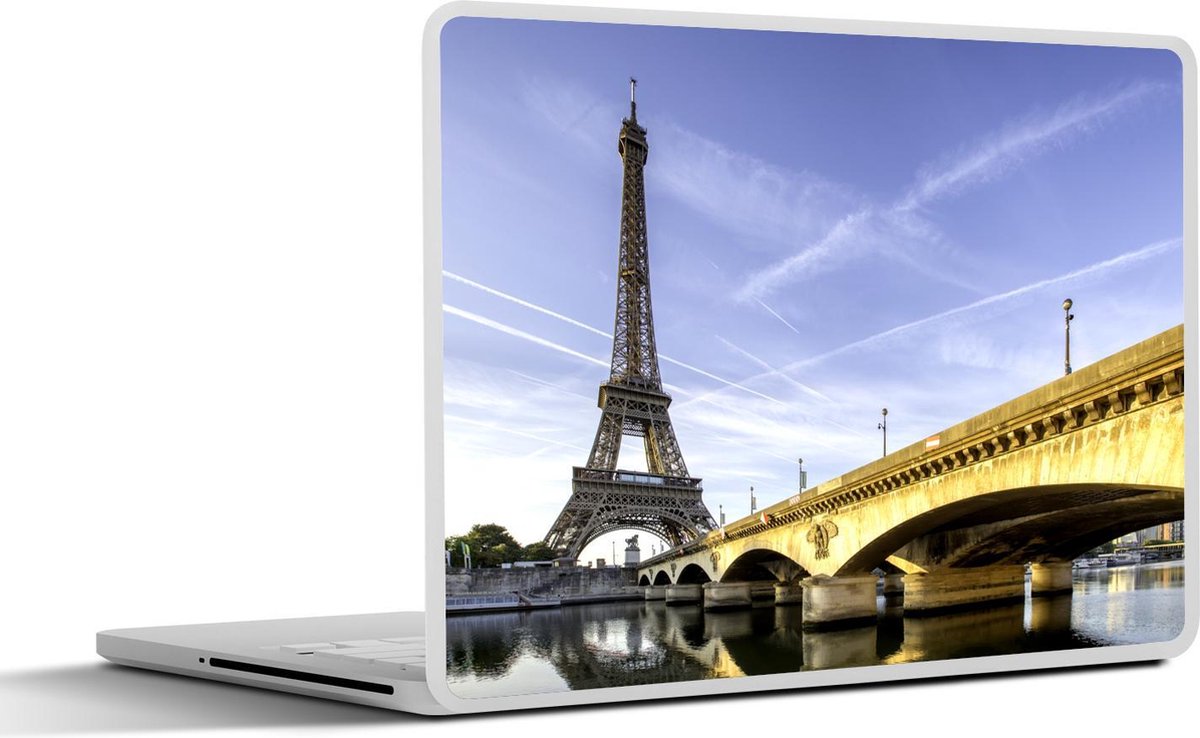 Laptop sticker - 15.6 inch - Prachtige brug en de Eiffeltoren net na de zonsopkomst - 36x27,5cm - Laptopstickers - Laptop skin - Cover