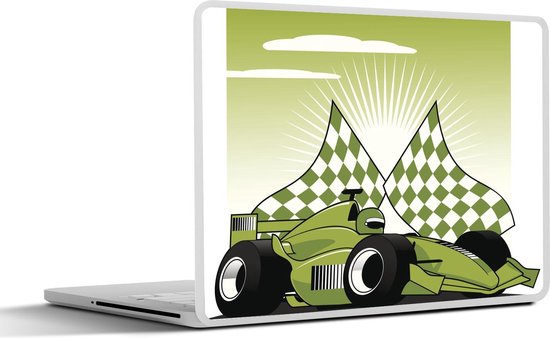 Sticker pour ordinateur portable - 17,3 pouces - Une voiture de course de Formule 1 verte dans une illustration