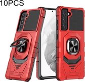 Voor Samsung Galaxy S21 FE 5G 10 PCS Union Armor Magnetische PC + TPU Shockproof Case met 360 Graden Rotatie Ring Houder (Rood)