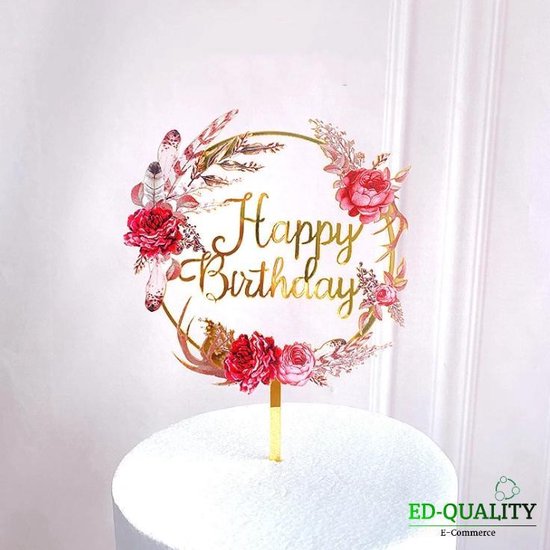Happy birthday  Décoration de gâteau avec une fleur