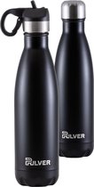 Pulver - Bouteille Thermos / Gourde De Luxe En Acier Inoxydable - Sans BPA - 500 ml - Bouteille D'eau Avec Paille - Gourde - Double Isolation - Zwart