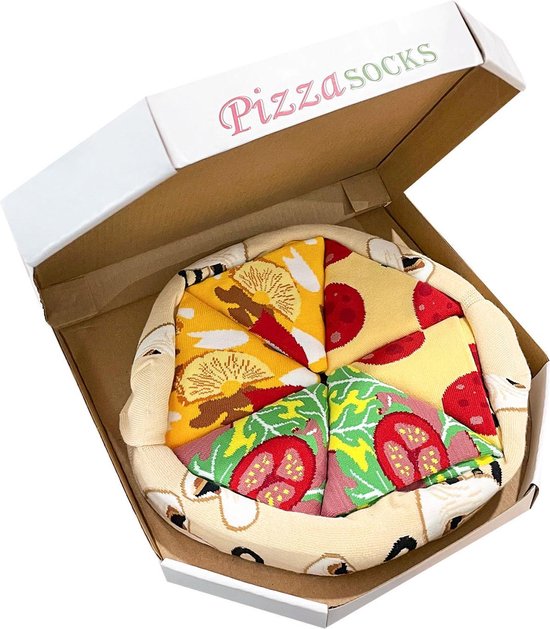 Geweo cadeau Pizza Sokken Unisex - Sokken Doos - Maat 37-48 - 4-pack