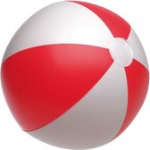 Strandbal - 28 cm - Strandspeelgoed - Opblaasbaar - Gestreept - PVC - rood - wit