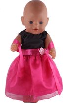 Dolldreams | Poppenjurkje zwart met roze - Jurkje met roosje voor poppen tot 43CM