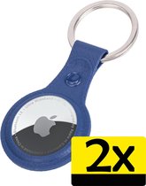 Hoesje Geschikt voor Apple AirTag Sleutelhanger Hoes - Hoesje Geschikt voor Apple AirTag Hoesje Hanger Case Leder Look Sleutelhanger - Donkerblauw - 2 Stuks