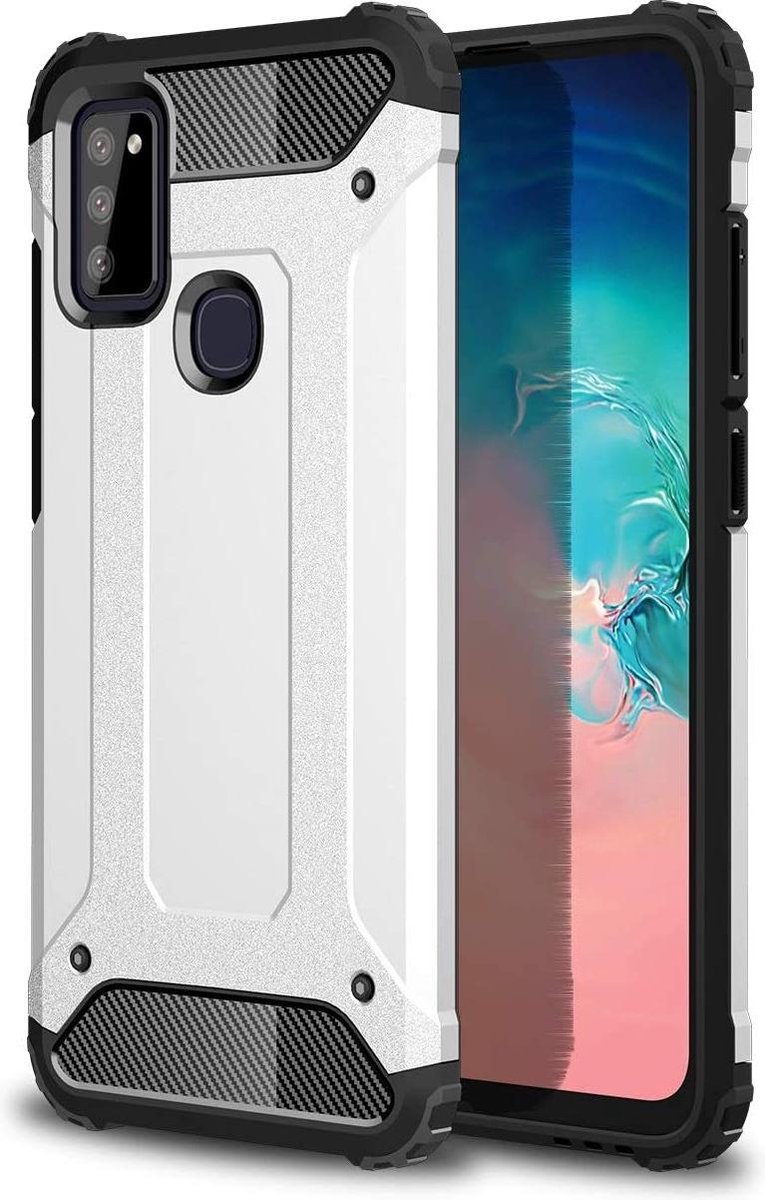 Armor Hybrid Geschikt Voor Samsung Galaxy M51 Hoesje - Zilver