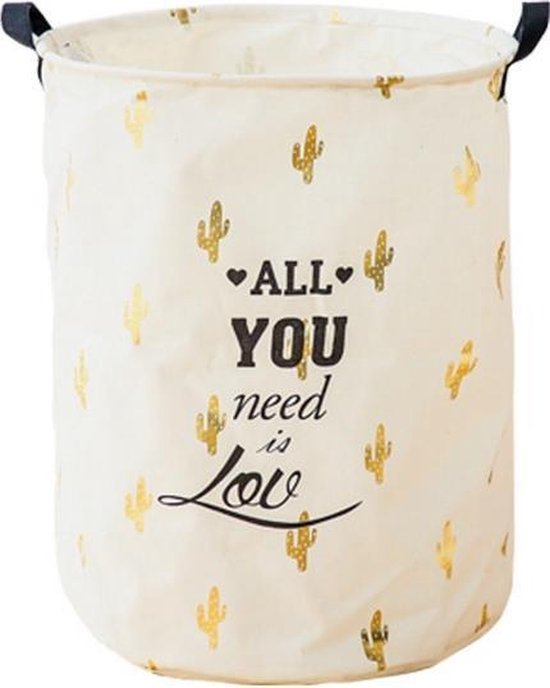 Wasmand Wit & Goud - Alle You Need is Love - Opbergmand met handvatten - Wasmand Kinderkamer - Opbergen speelgoedmand - Wit - Goud Wasmand Wit & Goud - Alle You Need is Love - Opbergmand met handvatten - Wasmand Kinderkamer - Opbergen speelgoedmand - Wit - Goud