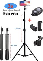 3Pcs statief 210cm Inc. Bluetooth Remote Shutter, Telefoonhouder, 360 ° Draaigreep horizontaal - Camerastatief - smartphone Tripod – Fairco
