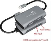 DrPhone STR1 - USB-C Hub - HD-video- en audio-opname - HD 4K/1080P 30HZ - HDMI Female IN + Mic to HDM Female OUT + Audio/Video Capture Card