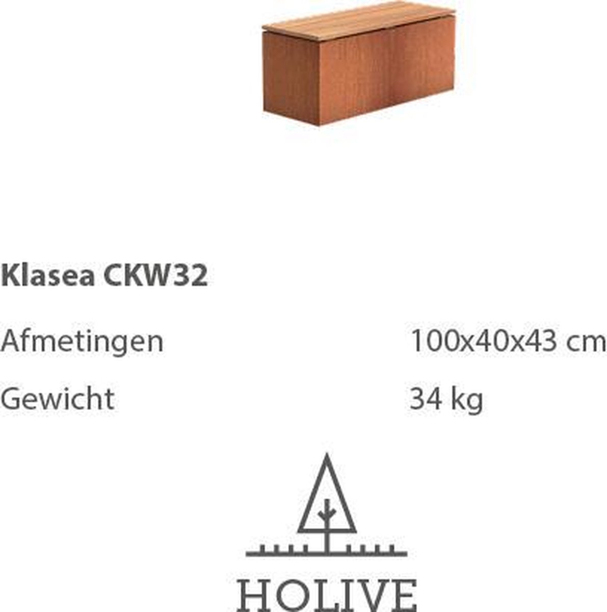 HOLIVE - Klasea CKW32 Cortenstalen zitbank zitting sokkel cortenstaal 100x40x43 cm.