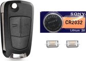 Autosleutel 2 knoppen + batterij CR2032 en microschakelaars geschikt voor Opel sleutel / Astra / Corsa / Zafira / klapsleutel