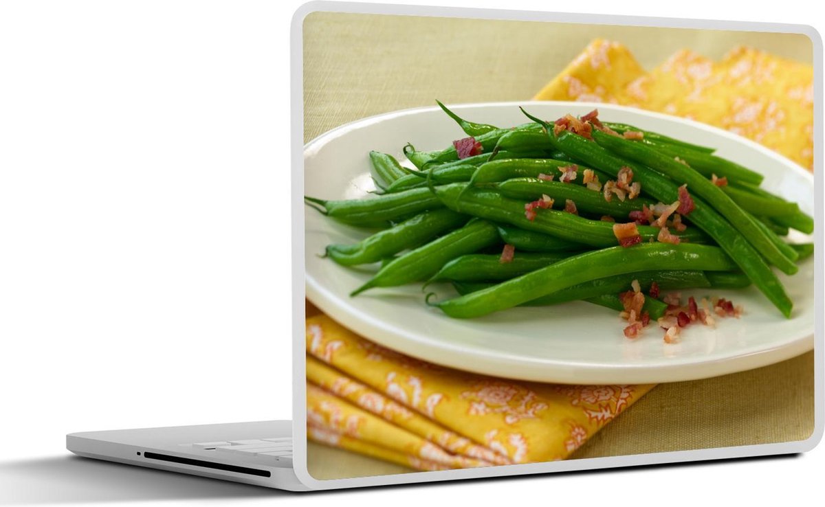 Afbeelding van product SleevesAndCases  Laptop sticker - 10.1 inch - Een bord met groene spekbonen en spekjes