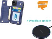 Wallet Case geschikt voor Apple iPhone 11 Pro Max - blauw met draadloze oplader