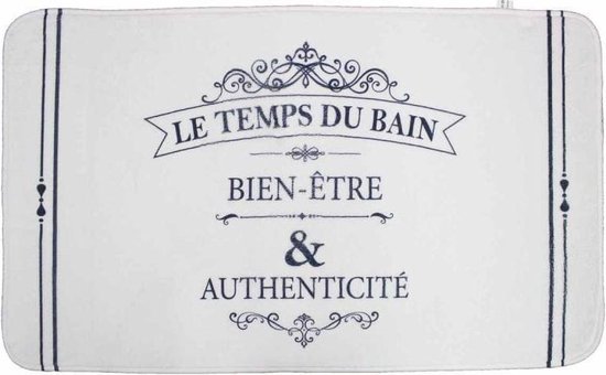 Badmat – Le Temps du Bain – 45x75 cm - Wit/Donkerblauw