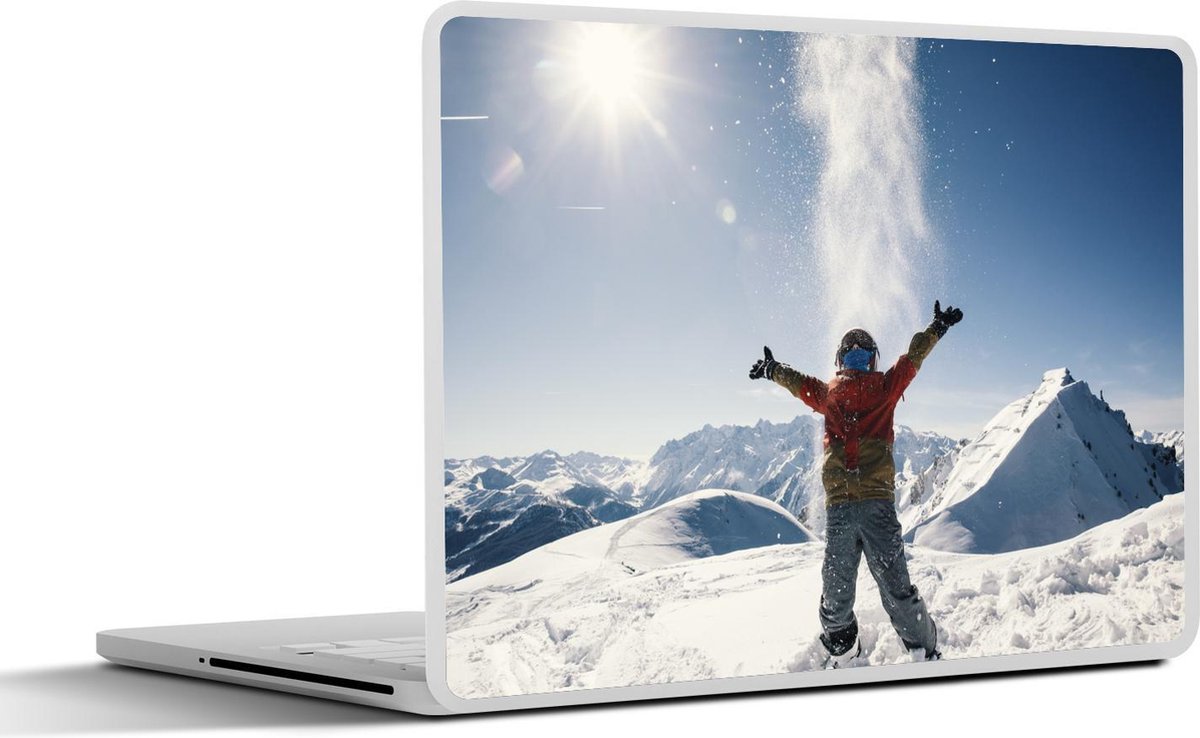 Afbeelding van product SleevesAndCases  Laptop sticker - 14 inch - Kind met sneeuw in Zwitserland