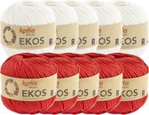 Ekos Combibundel 10 bollen x 50 gr. Ecru-Rood