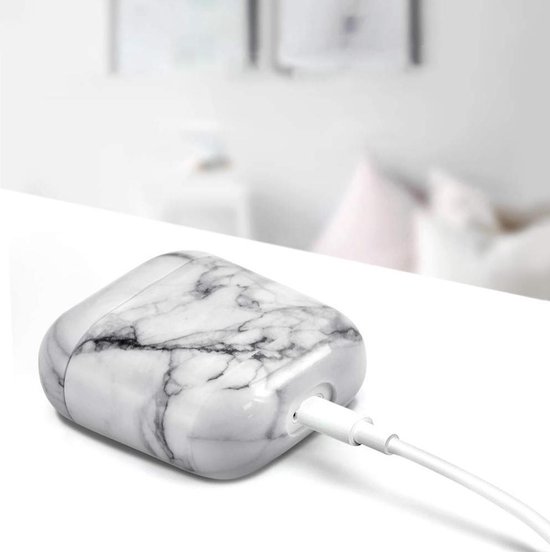 Studio Air® Airpods 2 Hoesje Marmer - Stevige Airpods Case ook geschikt als Airpods 1 Hoesje - Zilver Zwart