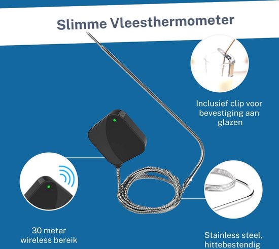 BBQ thermometer draadloos - Digitale vleesthermometer - Bluetooth Thermometer - Geschikt voor Barbecue - Inclusief Batterij en Gratis App - Merkloos