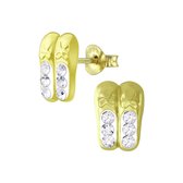 Joy|S - Zilveren ballerina schoentjes oorbellen - kristal - 14k goudplating