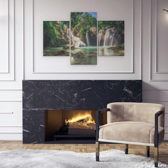 Artaza - Triptyque Peinture Sur Toile - Cascade Tropicale - 90x60 - Photo Sur Toile - Impression Sur Toile