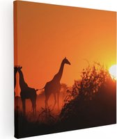 Artaza Peinture sur toile Trois silhouettes de girafe au coucher du soleil - 40x40 - Klein - Image sur toile - Impression sur toile