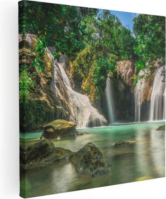 Artaza Canvas Schilderij Tropische Waterval  - 60x60 - Foto Op Canvas - Canvas Print