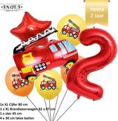 Verjaardag Jongen Brandweerwagen Ballonnen Set * Cijfer 2 * Nummer 2 * Hoera 2 jaar * Snoes * Verjaardag * Kinderfeest * Versiering brandweer rood brandweerwagen * Verjaardag jonge