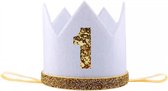 Verjaardag kroon Wit/Goud 1 jaar - hoed 1e verjaardag - cakesmash - hoedje - 1 - birthday