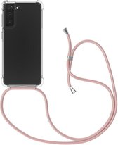 Samsung S21 Hoesje - Samsung Galaxy S21 hoesje transparant met rosé koord shock proof case