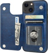 ShieldCase geschikt voor Apple iPhone 13 wallet case - blauw - Bookcase hoesje portemonnee - Walletcase flipcase shockproof hoesje pasjeshouder