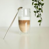 Vastelli Longo - Lange lepels voor bij Latte Macchiato Glazen of bij Cappuccino Glazen - Lange Koffie- en Dessertlepels in matte kleur zilver - Ook te gebruiken als Sorbetlepels -