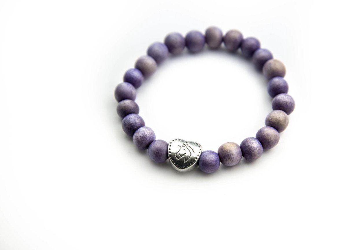GoedeDoelen.Shop | Houten kralenarmband Love Horses Violet | Paarden Armband | Love Horses | Handgemaakt | Polsmaat tot 17 cm | Wellness-House