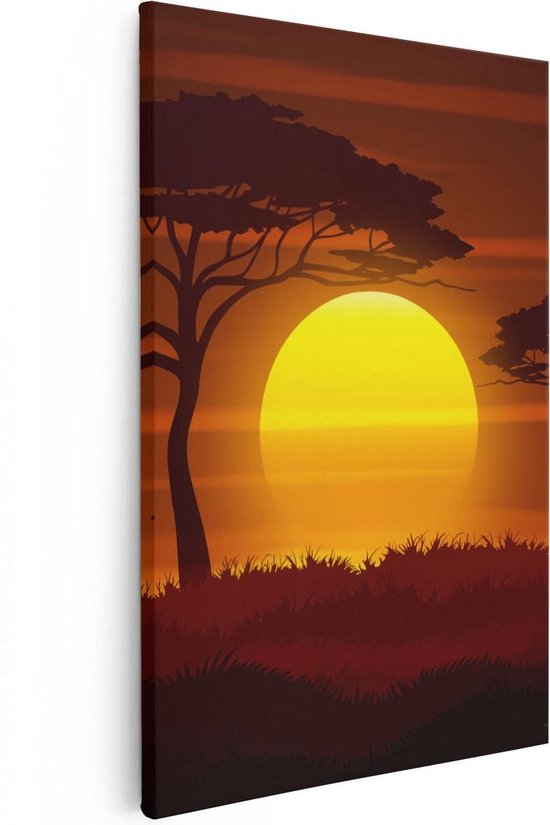 Artaza Canvas Schilderij Zonsondergang In De Savanne - Abstract - 20x30 - Klein - Foto Op Canvas - Canvas Print