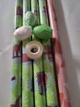 cadeauverpakking set baby/ peuter 5 rollen/ met 3x geschenklint 300x70 mm/ 2 rollen plakband