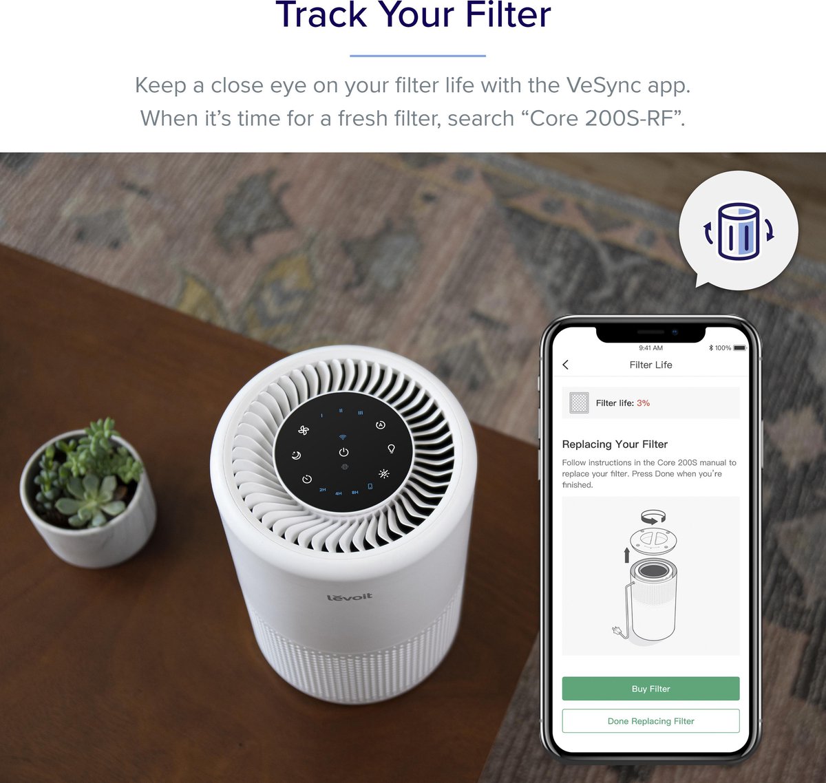 Levoit Core 200s Smart True HEPA Air Purifier - Luchtreiniger — afbeelding 4